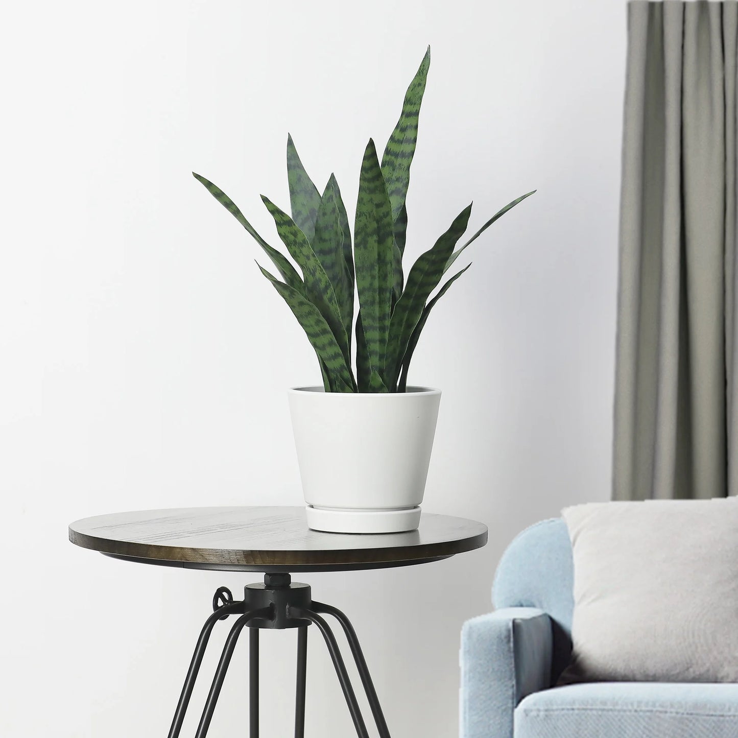 Recycled Resin Planter with Attached Saucer, White, 8In X 8In X 7.2In