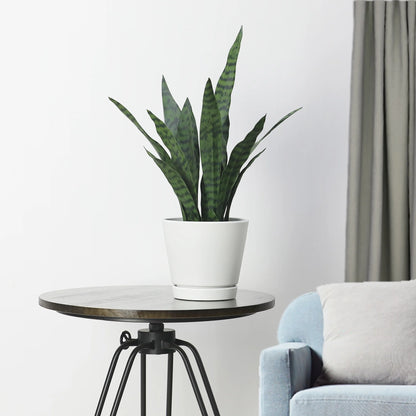 Recycled Resin Planter with Attached Saucer, White, 8In X 8In X 7.2In