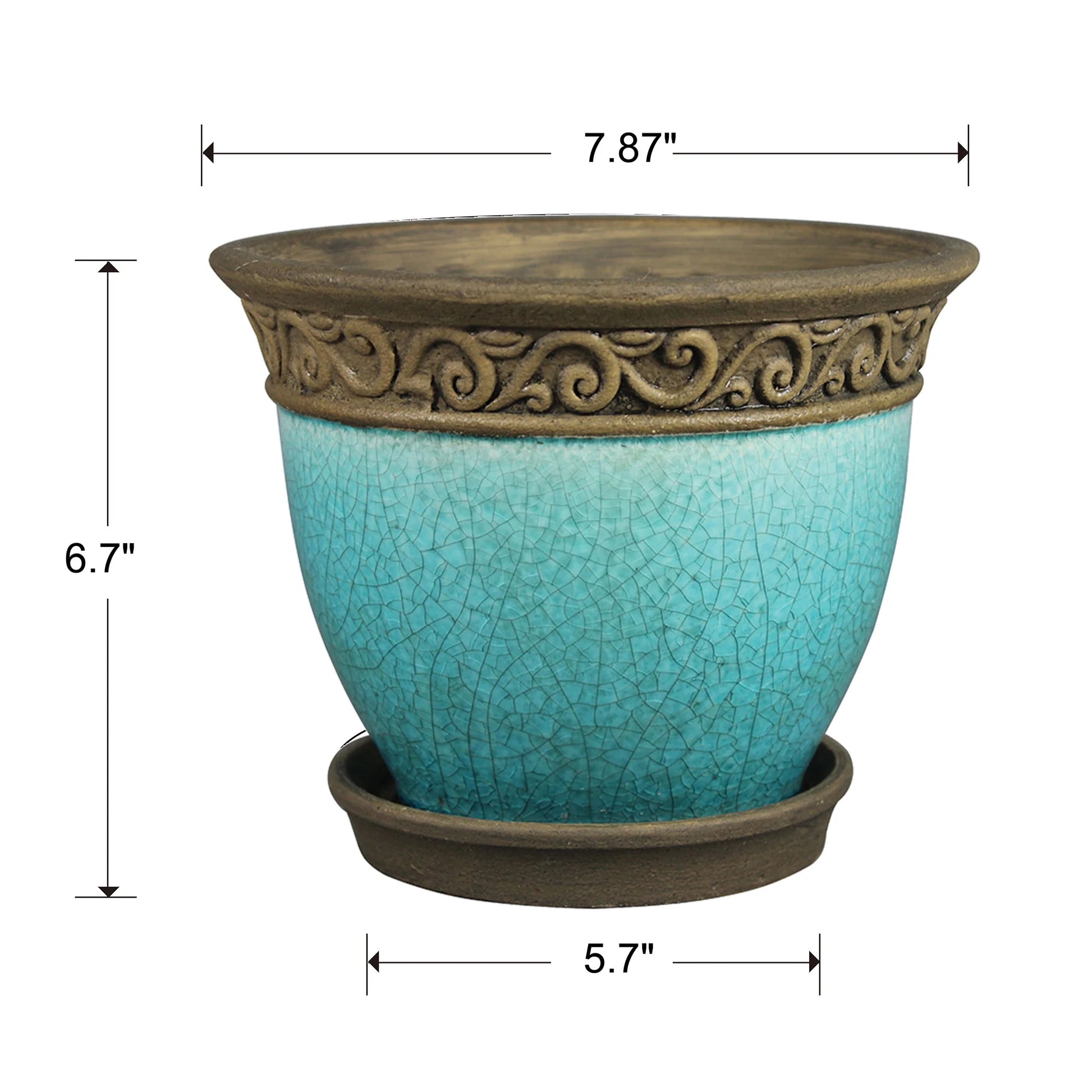 Cadiz 8In Ceramic Planter Pot W/Saucer, Teal (2 Pack)