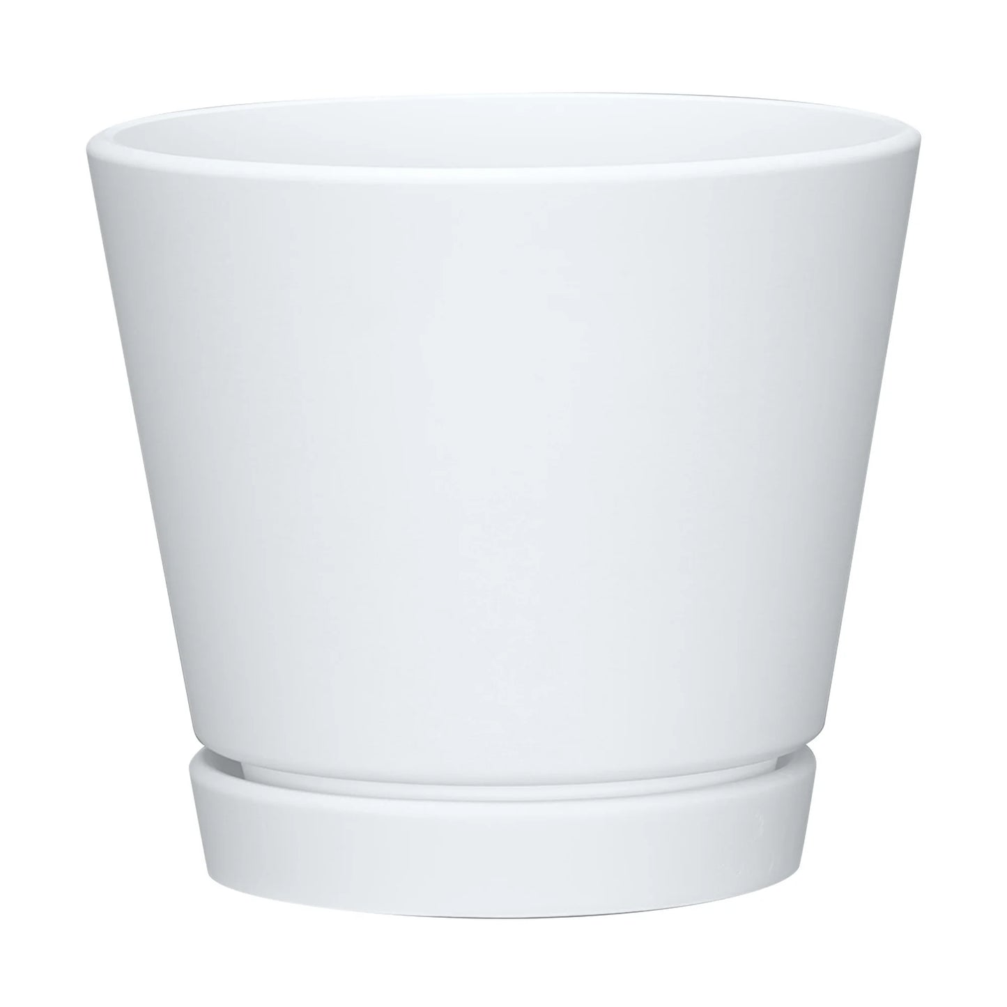 Recycled Resin Planter with Attached Saucer, White, 8In X 8In X 7.2In