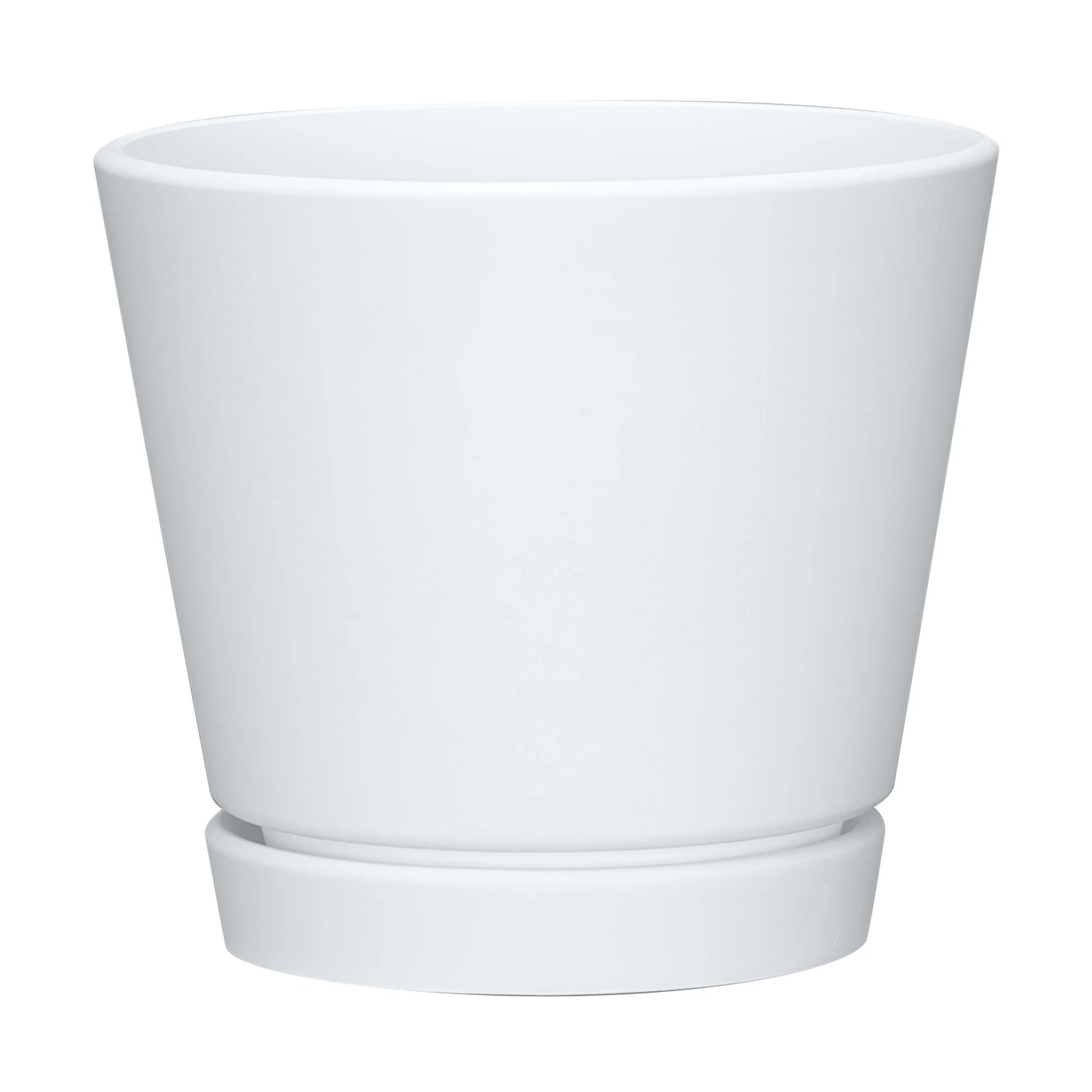 Recycled Resin Planter with Attached Saucer, White, 8In X 8In X 7.2In