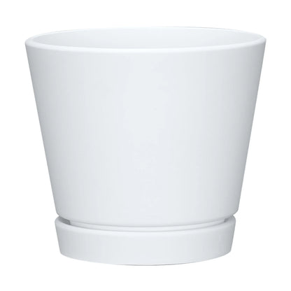 Recycled Resin Planter with Attached Saucer, White, 8In X 8In X 7.2In