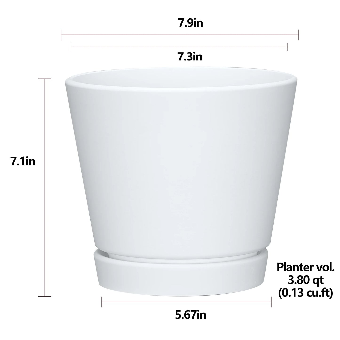 Recycled Resin Planter with Attached Saucer, White, 8In X 8In X 7.2In
