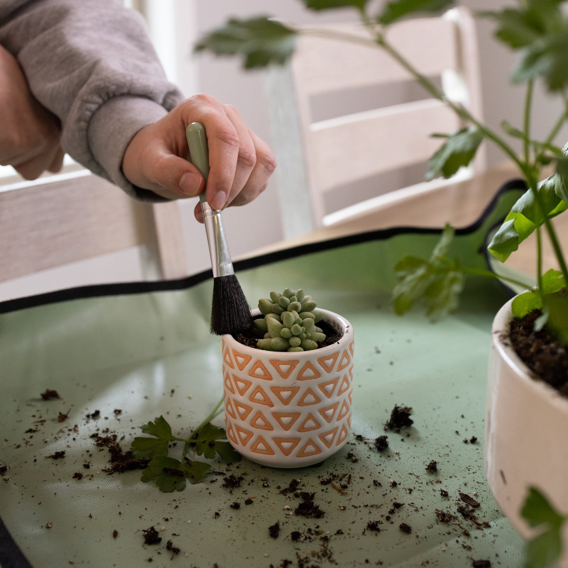 Foldable Indoor and Outdoor Repotting Gardening Mat, Waterproof, Green, Durable Oxford Fabric