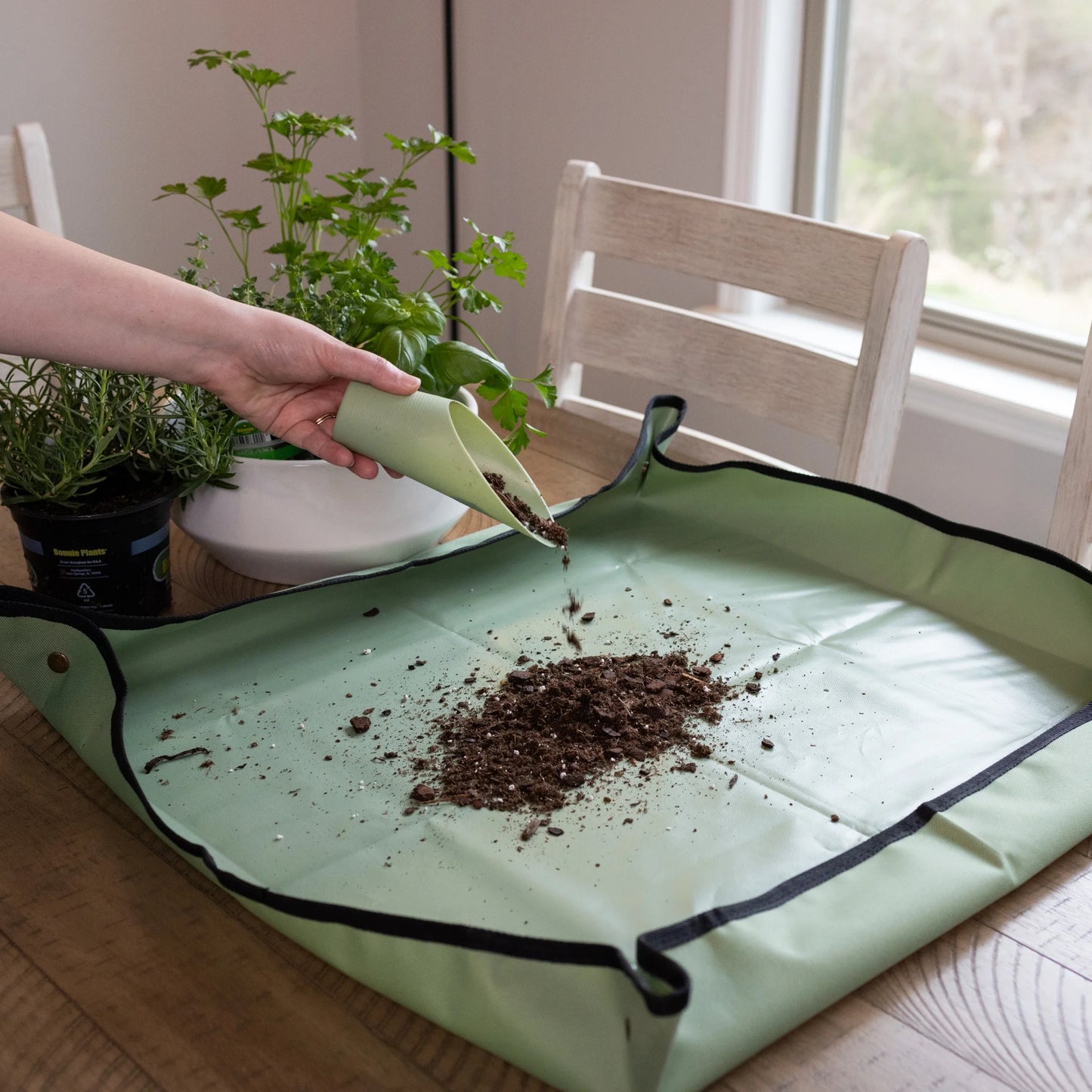 Foldable Indoor and Outdoor Repotting Gardening Mat, Waterproof, Green, Durable Oxford Fabric